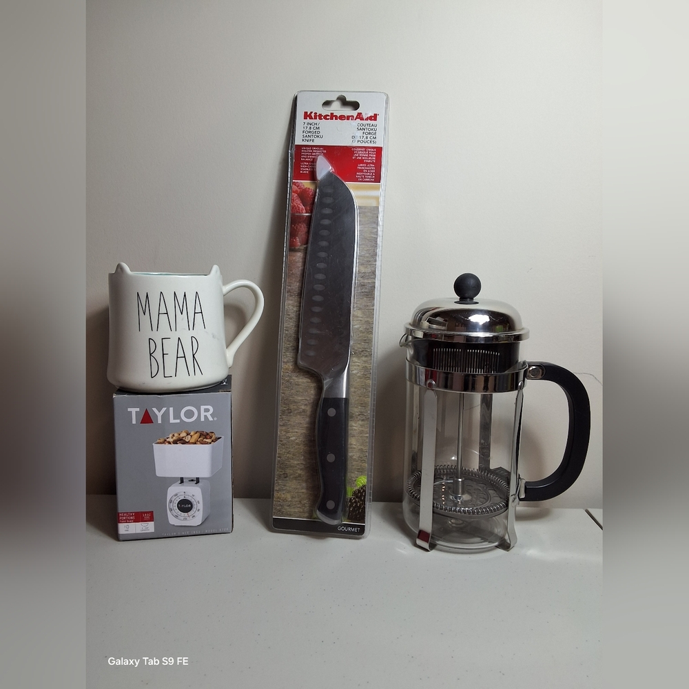 KitchenAid 7" Knife With French Press, Mama Bear Mug & Taylor Food Scale